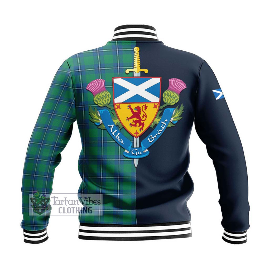 Tartan Vibes Clothing Irvine Ancient Tartan Baseball Jacket with Scottish Lion Royal Arm Half Style