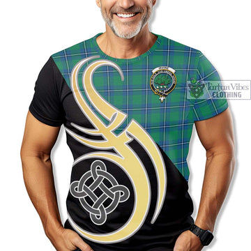 Irvine Tartan T-Shirt with Family Crest and Celtic Symbol Style