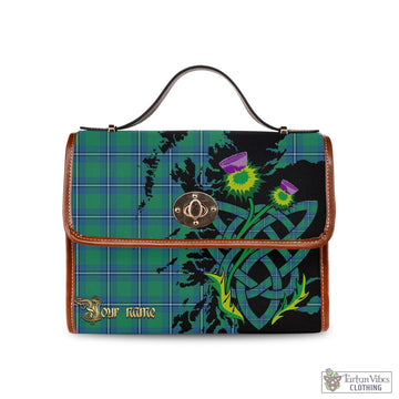 Irvine Ancient Tartan Waterproof Canvas Bag with Scotland Map and Thistle Celtic Accents