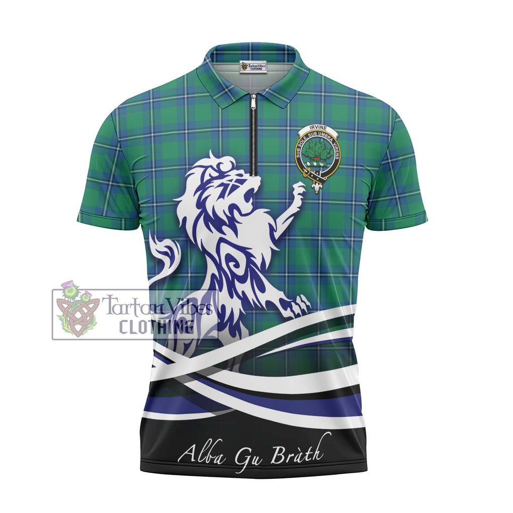 Irvine Tartan Zipper Polo Shirt with Alba Gu Brath Regal Lion Emblem - Tartanvibesclothing Shop