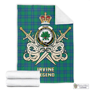 Irvine Ancient Tartan Blanket with Clan Crest and the Golden Sword of Courageous Legacy