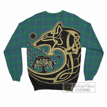 Irvine Tartan Sweatshirt with Family Crest Celtic Wolf Style - Tartan Vibes Clothing