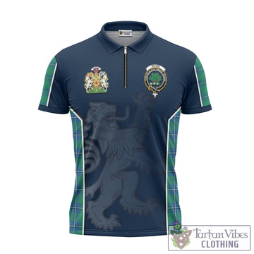 Irvine Ancient Tartan Zipper Polo Shirt with Family Crest and Lion Rampant Vibes Sport Style