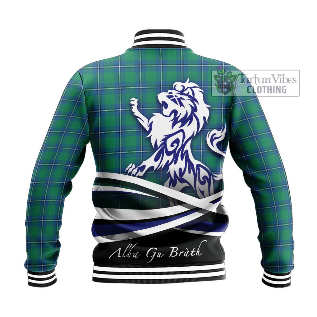 Irvine Tartan Baseball Jacket with Alba Gu Brath Regal Lion Emblem - Tartanvibesclothing Shop