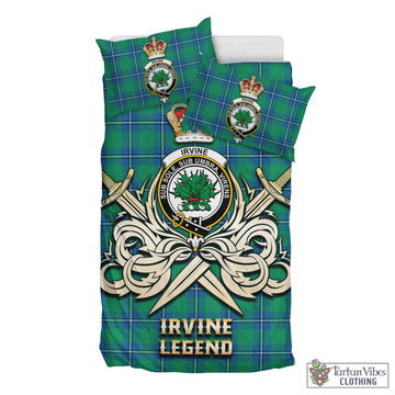 Irvine Tartan Bedding Set with Clan Crest and the Golden Sword of Courageous Legacy