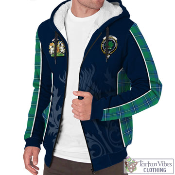 Irvine Tartan Sherpa Hoodie with Family Crest and Scottish Thistle Vibes Sport Style