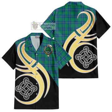Irvine Tartan Short Sleeve Button Shirt with Family Crest and Celtic Symbol Style - Tartan Vibes Clothing