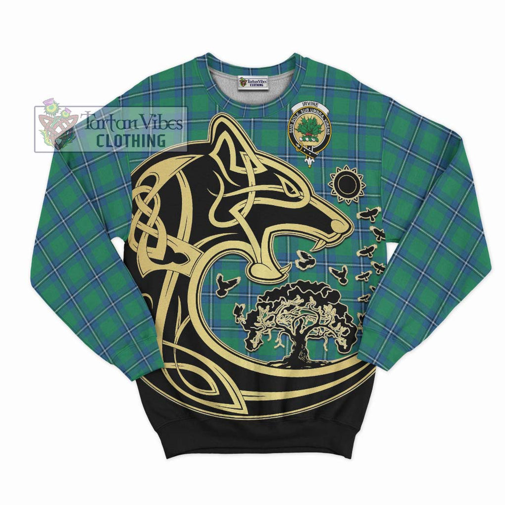 Irvine Tartan Sweatshirt with Family Crest Celtic Wolf Style - Tartan Vibes Clothing