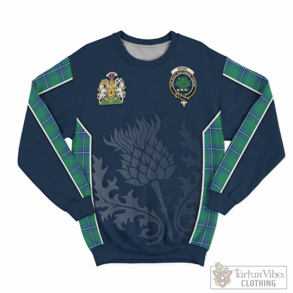 Tartan Vibes Clothing Irvine Ancient Tartan Sweatshirt with Family Crest and Scottish Thistle Vibes Sport Style