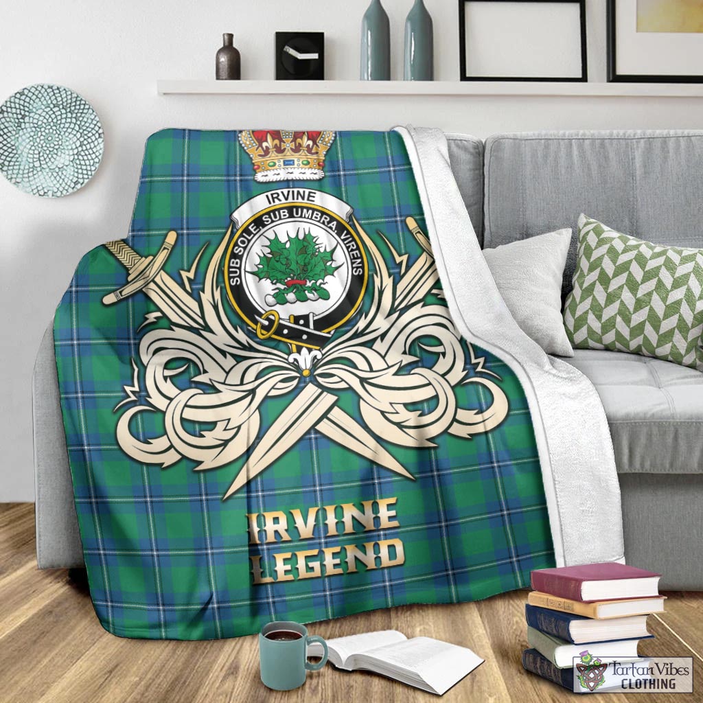 Tartan Vibes Clothing Irvine Ancient Tartan Blanket with Clan Crest and the Golden Sword of Courageous Legacy
