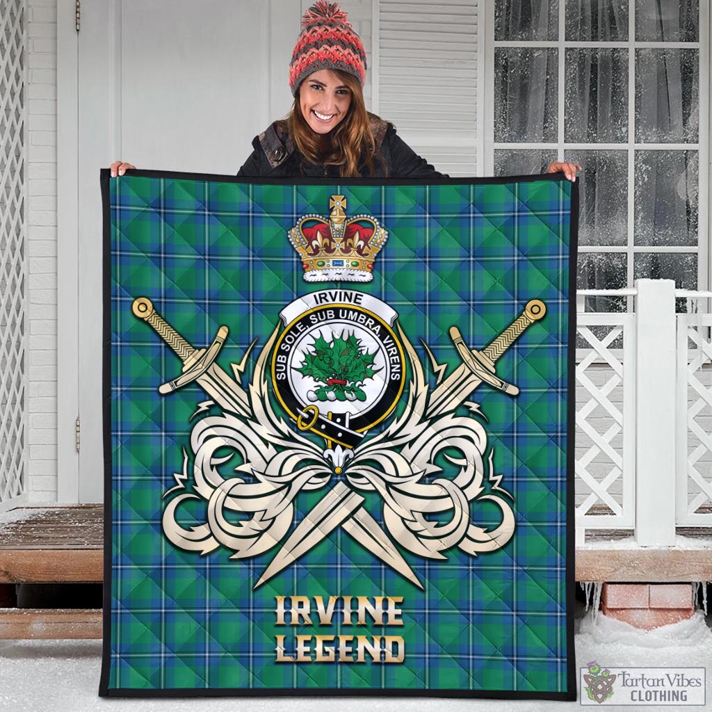 Tartan Vibes Clothing Irvine Ancient Tartan Quilt with Clan Crest and the Golden Sword of Courageous Legacy
