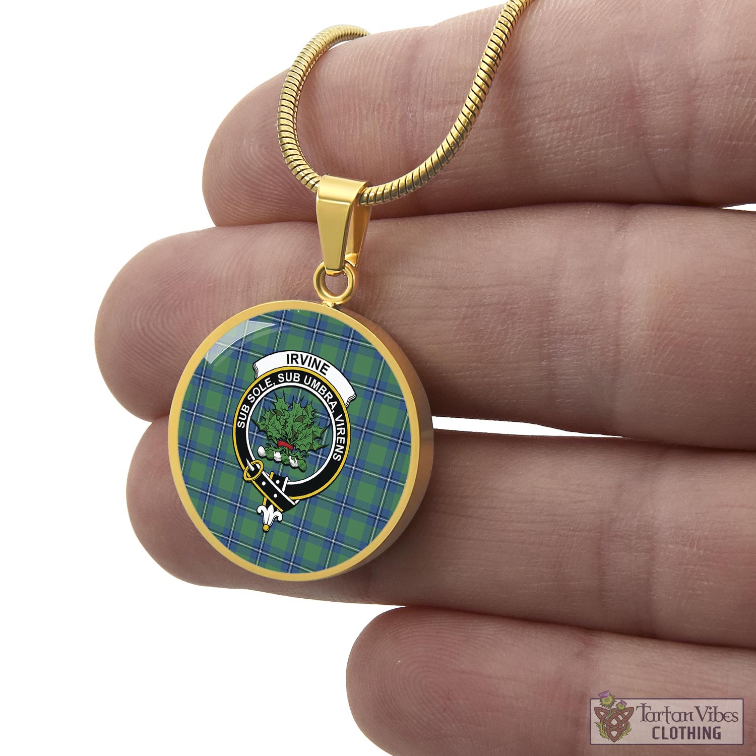 Tartan Vibes Clothing Irvine Ancient Tartan Circle Necklace with Family Crest