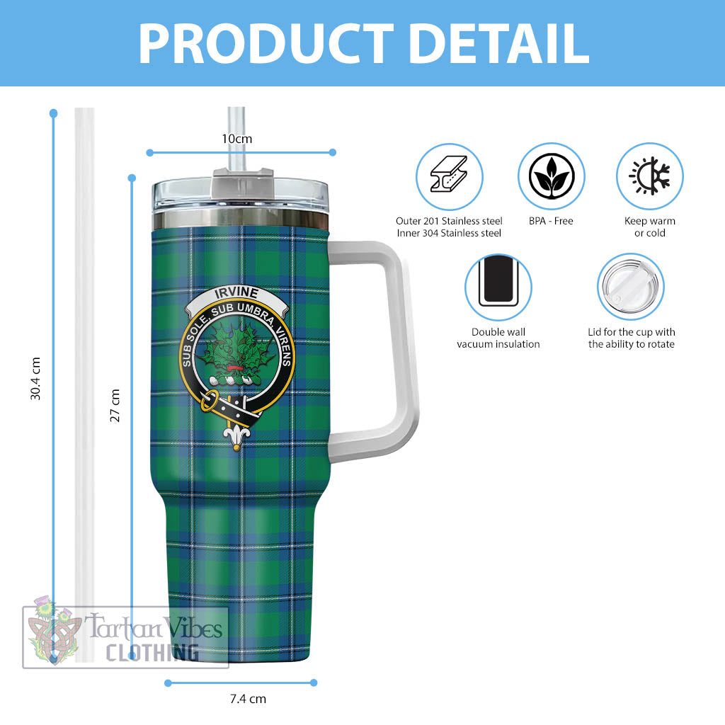 Tartan Vibes Clothing Irvine Ancient Tartan and Family Crest Tumbler with Handle