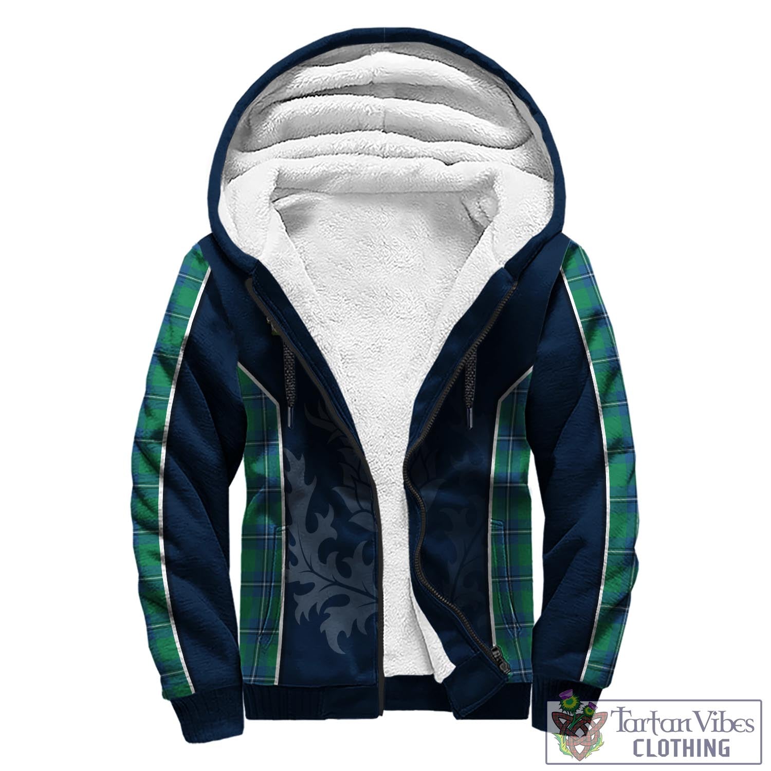 Tartan Vibes Clothing Irvine Ancient Tartan Sherpa Hoodie with Family Crest and Scottish Thistle Vibes Sport Style