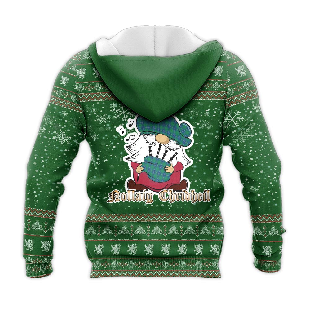 Irvine Ancient Clan Christmas Knitted Hoodie with Funny Gnome Playing Bagpipes - Tartanvibesclothing