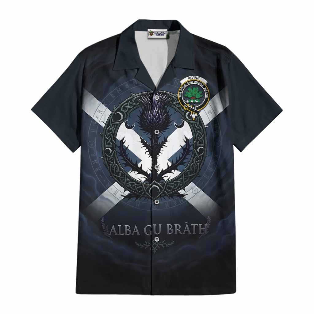 Irvine Clan Crest Cotton Hawaiian Shirt with Celtic Knot Thistle and Saltire