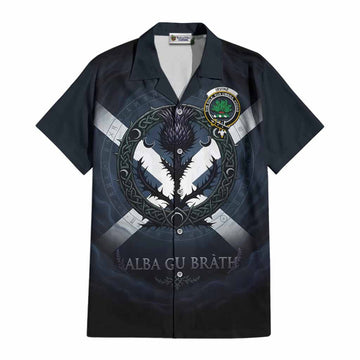 Irvine Clan Crest Cotton Hawaiian Shirt with Celtic Knot Thistle and Saltire