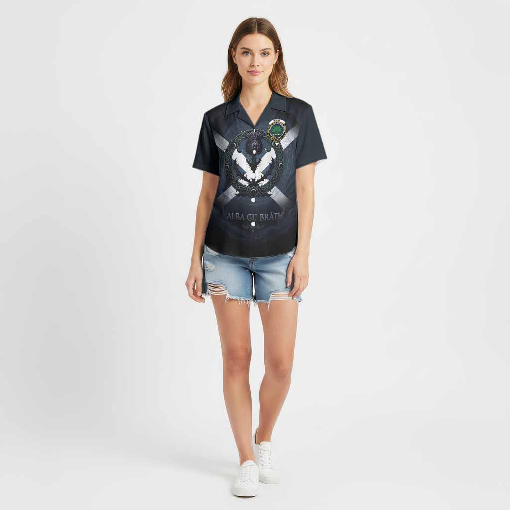 Irvine Clan Crest Cotton Hawaiian Shirt with Celtic Knot Thistle and Saltire