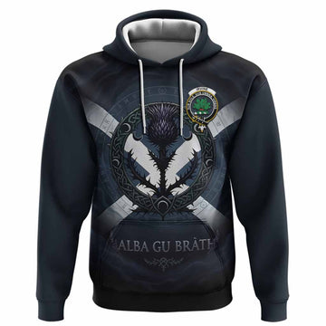 Irvine Clan Crest Hoodie with Celtic Knot Thistle and Saltire