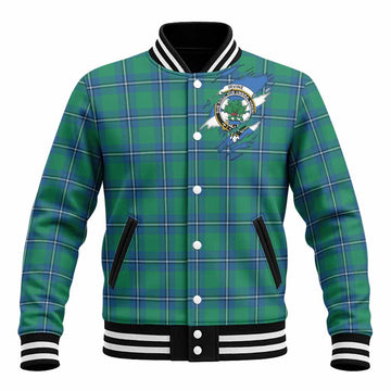 Irvine Clan Crest In Me Tartan Baseball Jacket Scotland Flag Style