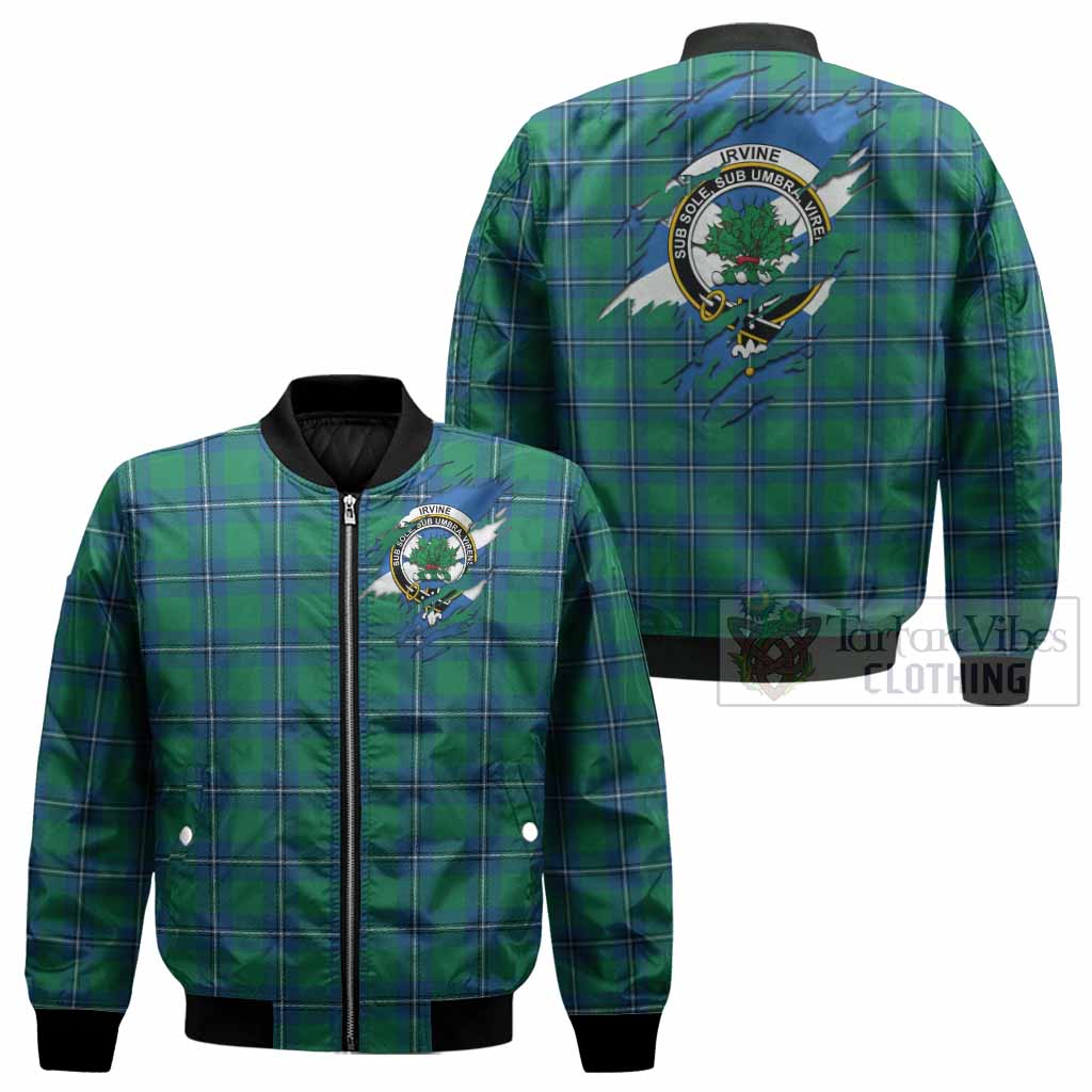 Irvine Clan Crest In Me Tartan Bomber Jacket Scotland Flag Style