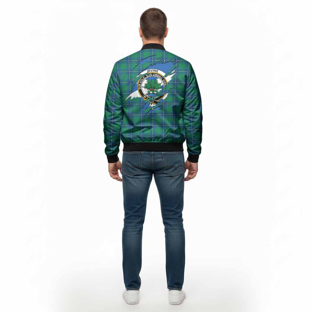 Irvine Clan Crest In Me Tartan Bomber Jacket Scotland Flag Style