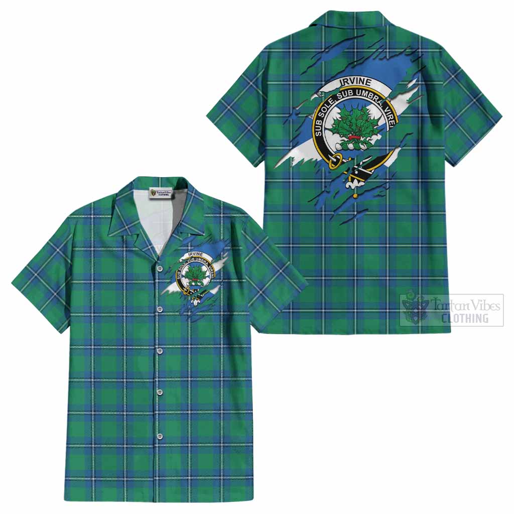Irvine Clan Crest In Me Tartan Cotton Hawaiian Shirt Scotland Flag Style