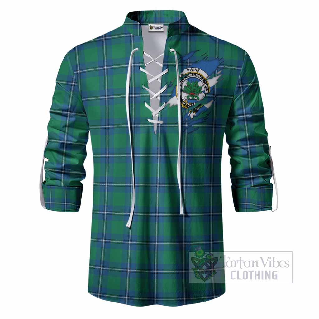 Irvine Clan Crest In Me Tartan Ghillie Shirt Scotland Flag Style