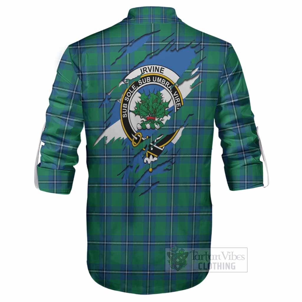 Irvine Clan Crest In Me Tartan Ghillie Shirt Scotland Flag Style