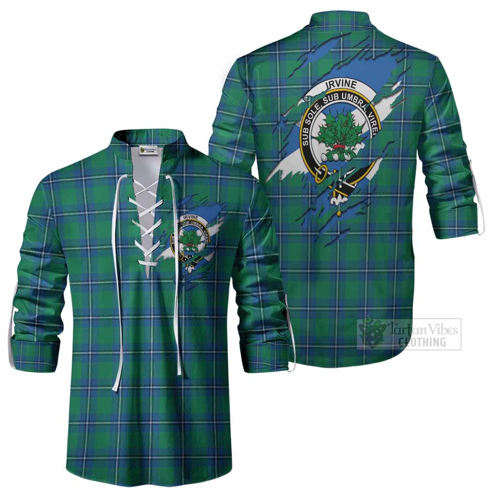 Irvine Clan Crest In Me Tartan Ghillie Shirt Scotland Flag Style