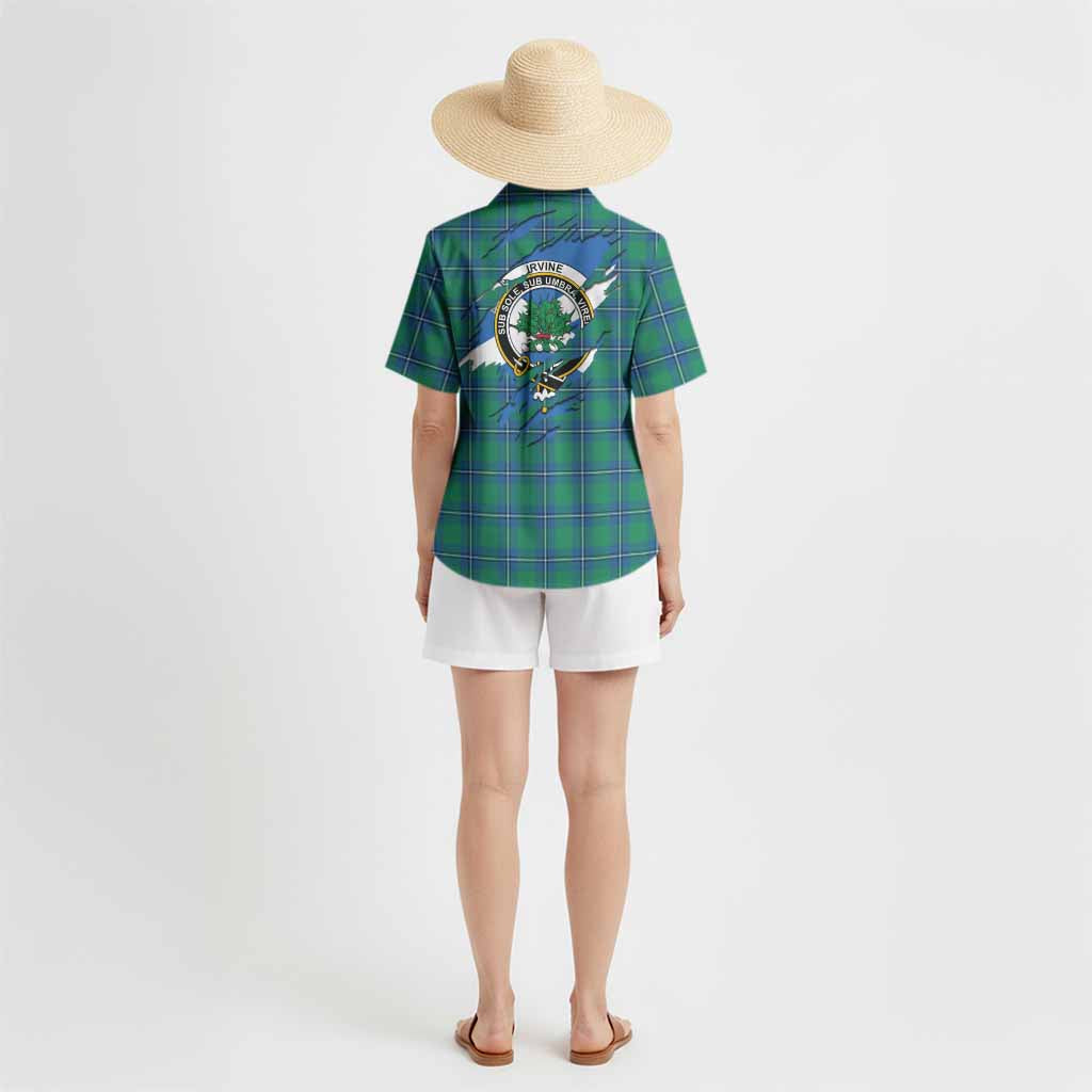 Irvine Clan Crest In Me Tartan Hawaiian Shirt Scotland Flag Style