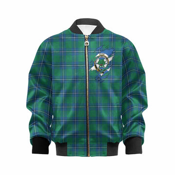 Irvine Clan Crest In Me Tartan Kid Bomber Jacket Scotland Flag Style