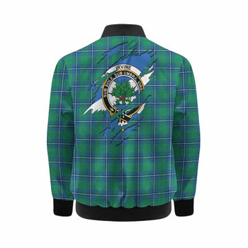 Irvine Clan Crest In Me Tartan Kid Bomber Jacket Scotland Flag Style