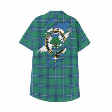 Irvine Clan Crest In Me Tartan Kid Hawaiian Shirt Scotland Flag Style