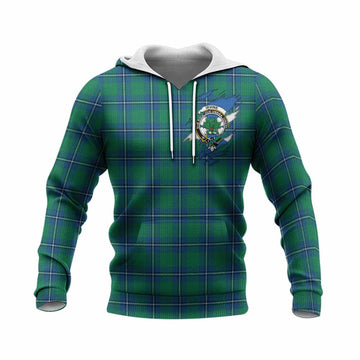 Irvine Clan Crest In Me Tartan Knitted Hoodie Scotland Flag Style
