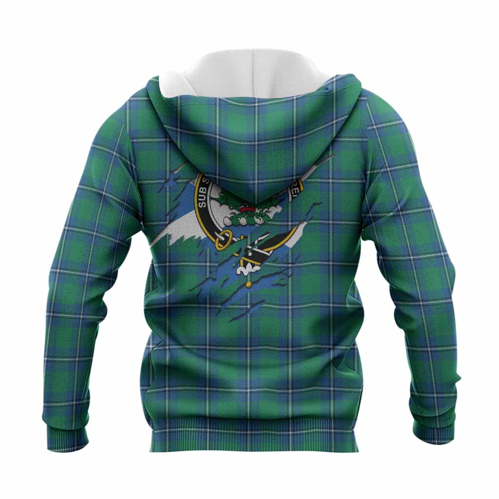 Irvine Clan Crest In Me Tartan Knitted Hoodie Scotland Flag Style