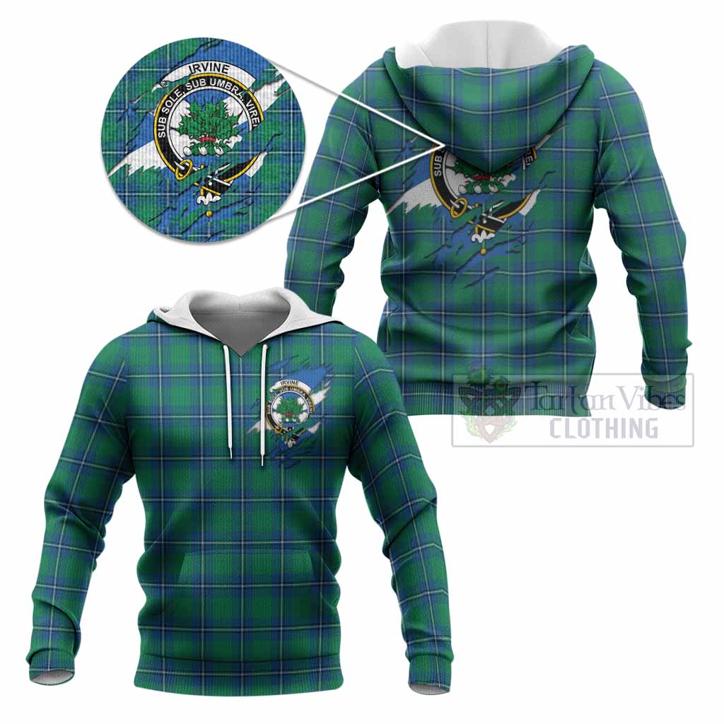 Irvine Clan Crest In Me Tartan Knitted Hoodie Scotland Flag Style