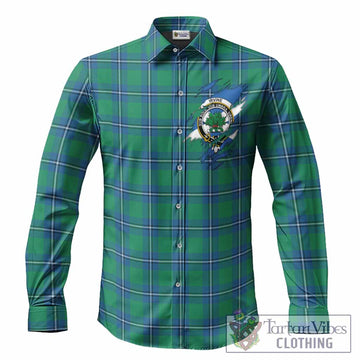 Irvine Clan Crest In Me Tartan Long Sleeve Button Shirts Scotland Flag Style