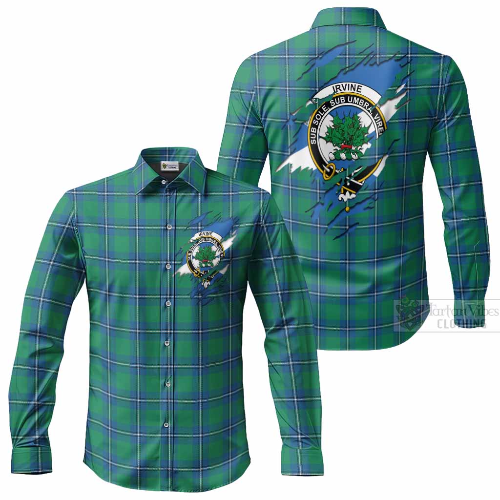Irvine Clan Crest In Me Tartan Long Sleeve Button Shirts Scotland Flag Style