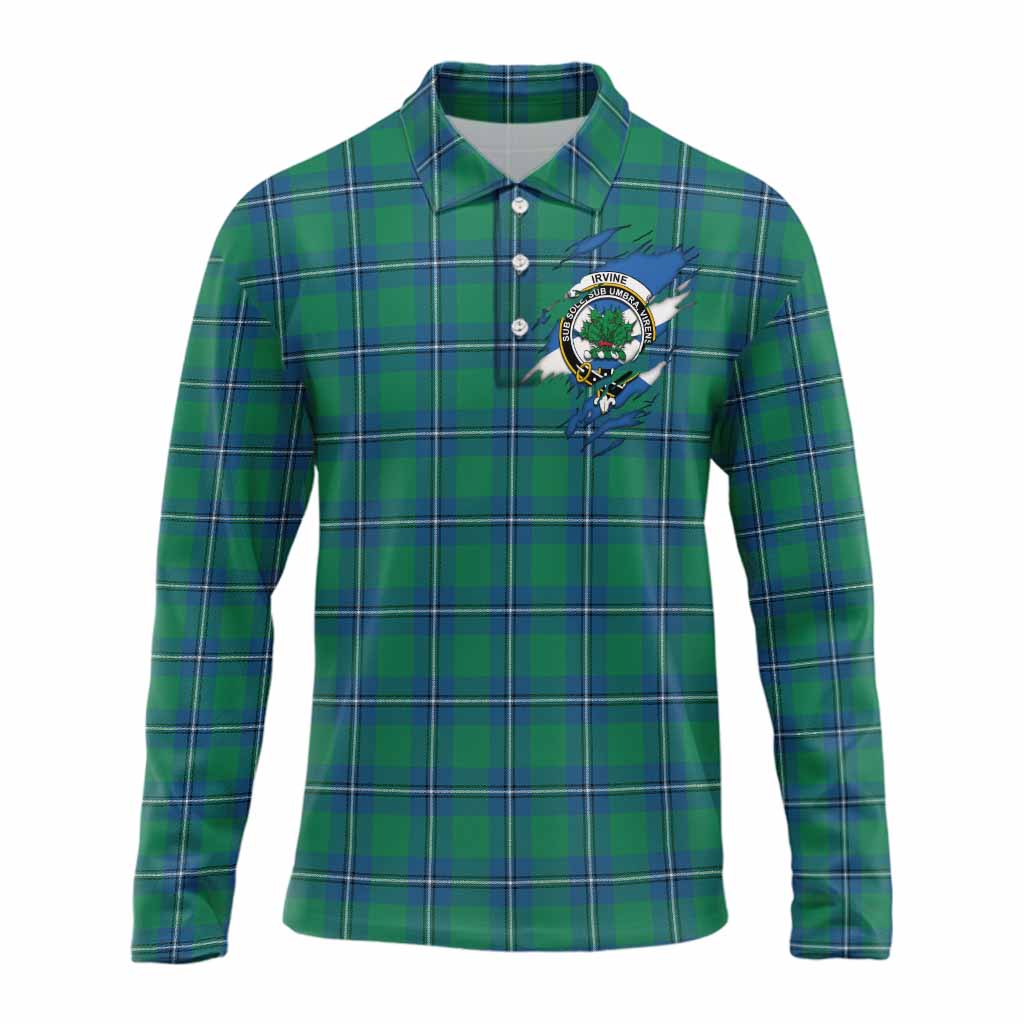 Irvine Clan Crest In Me Tartan Long Sleeve Polo Shirt Scotland Flag Style