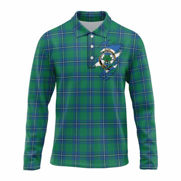 Irvine Clan Crest In Me Tartan Long Sleeve Polo Shirt Scotland Flag Style