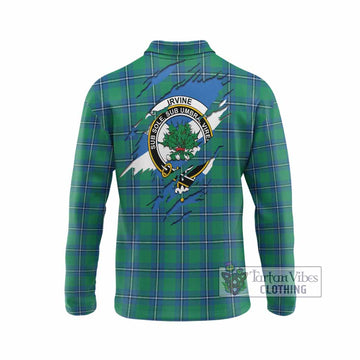 Irvine Clan Crest In Me Tartan Long Sleeve Polo Shirt Scotland Flag Style