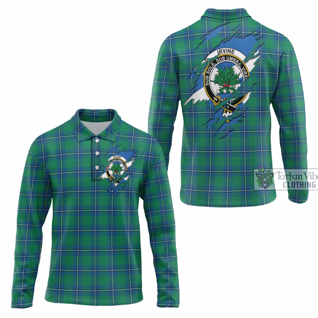 Irvine Clan Crest In Me Tartan Long Sleeve Polo Shirt Scotland Flag Style