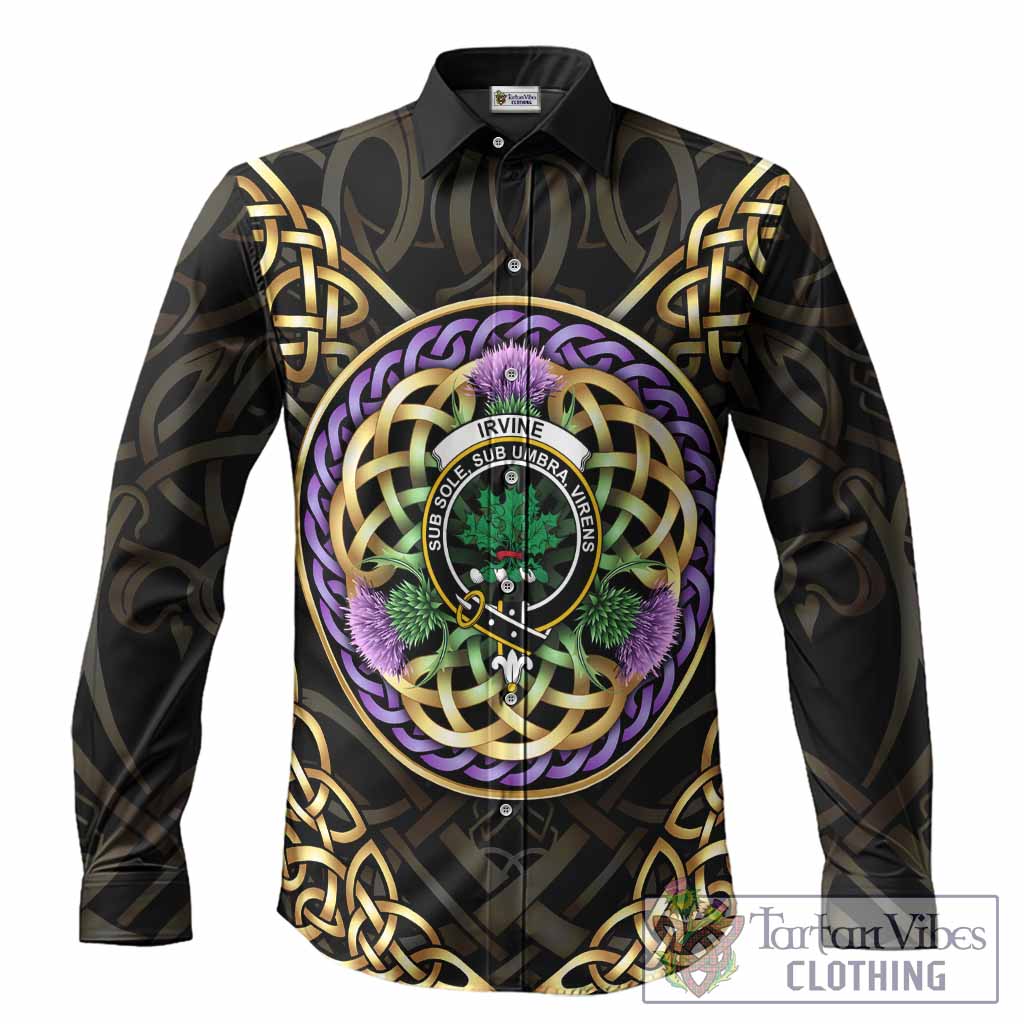Irvine Clan Crest Long Sleeve Button Shirts Celtic Scottish Thistle