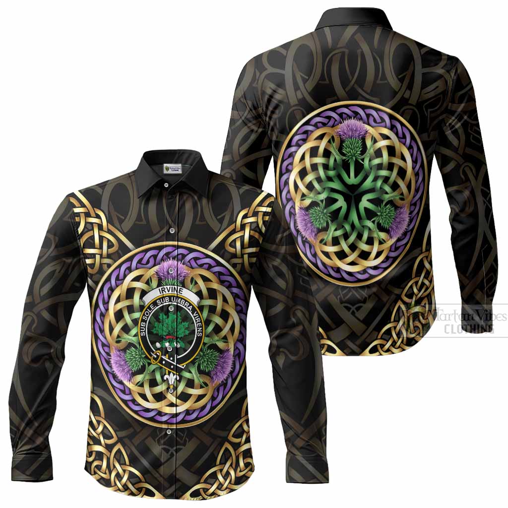 Irvine Clan Crest Long Sleeve Button Shirts Celtic Scottish Thistle