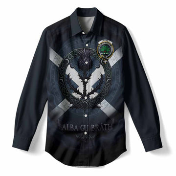 Irvine Clan Crest Women Casual Shirt with Celtic Knot Thistle and Saltire