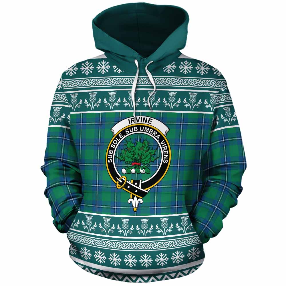 Irvine Clan Tartan Christmas Cotton Hoodie with Family Crest - Tartan Vibes Clothing