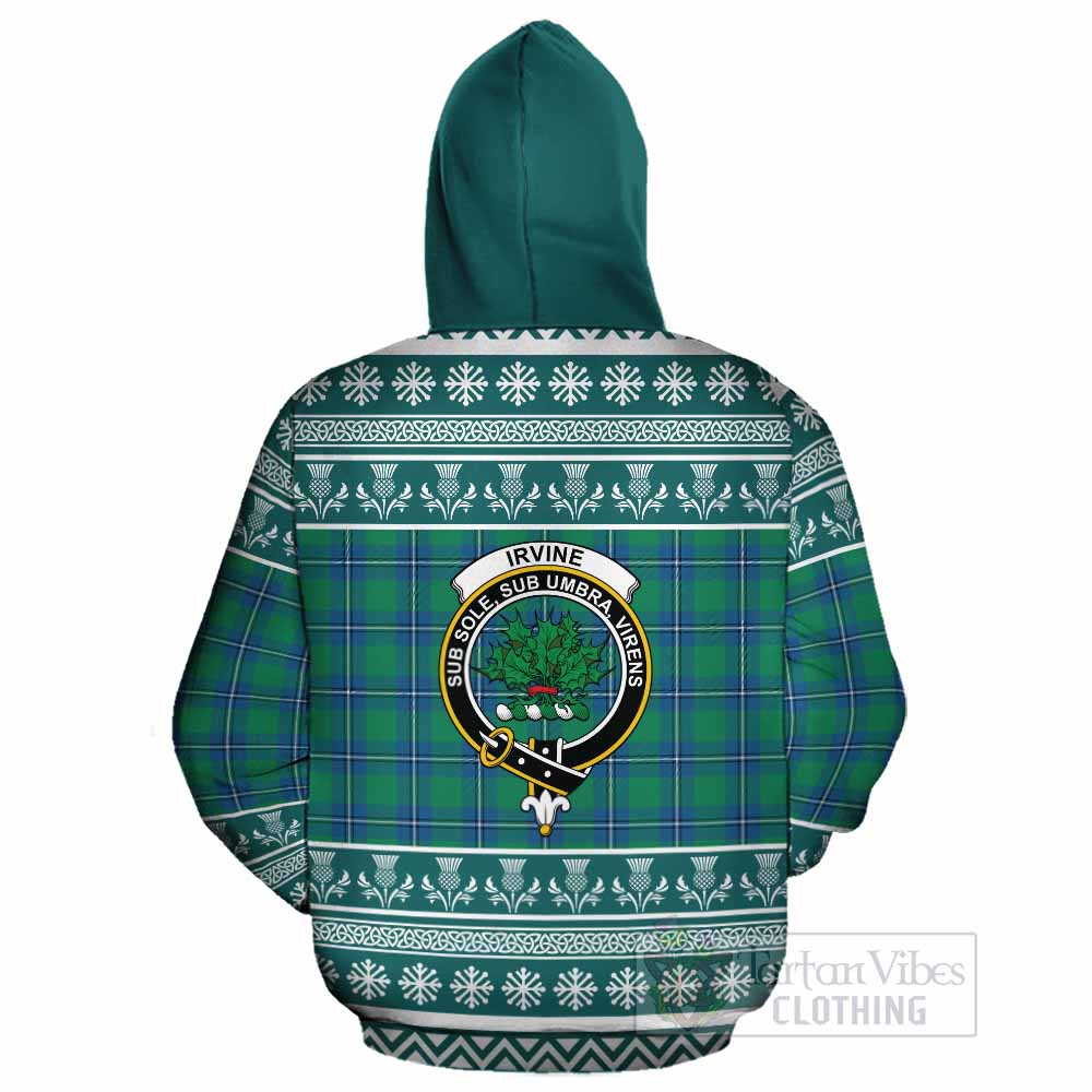 Irvine Clan Tartan Christmas Cotton Hoodie with Family Crest - Tartan Vibes Clothing