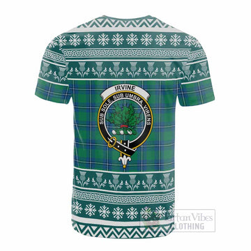 Irvine Clan Tartan Christmas Cotton T-shirt with Family Crest