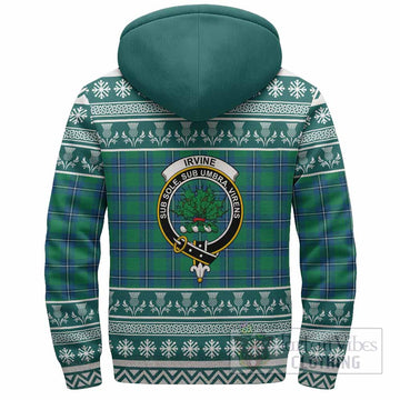 Irvine Clan Tartan Christmas Fleece Hoodie with Family Crest